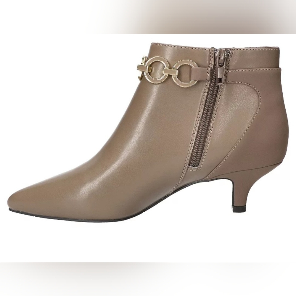 Easy Street Taupe Pointed Toe Ankle Boot with Gold Chain Accent 8.5 Chic New Y2K - Picture 2 of 7
